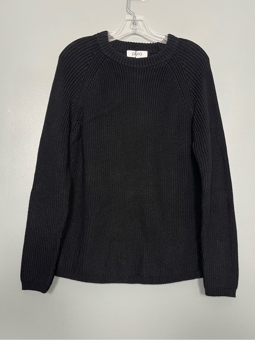Pura Cashmere 100% Cotton Fisherman Crewneck Sweater Women’s Size L Black NWT - Picture 2 of 7